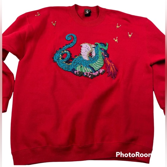 Vintage 80s Olympics Sweatshirt JcPenney XXL Red Dragon Patch Rare Unique USA - Picture 1 of 12